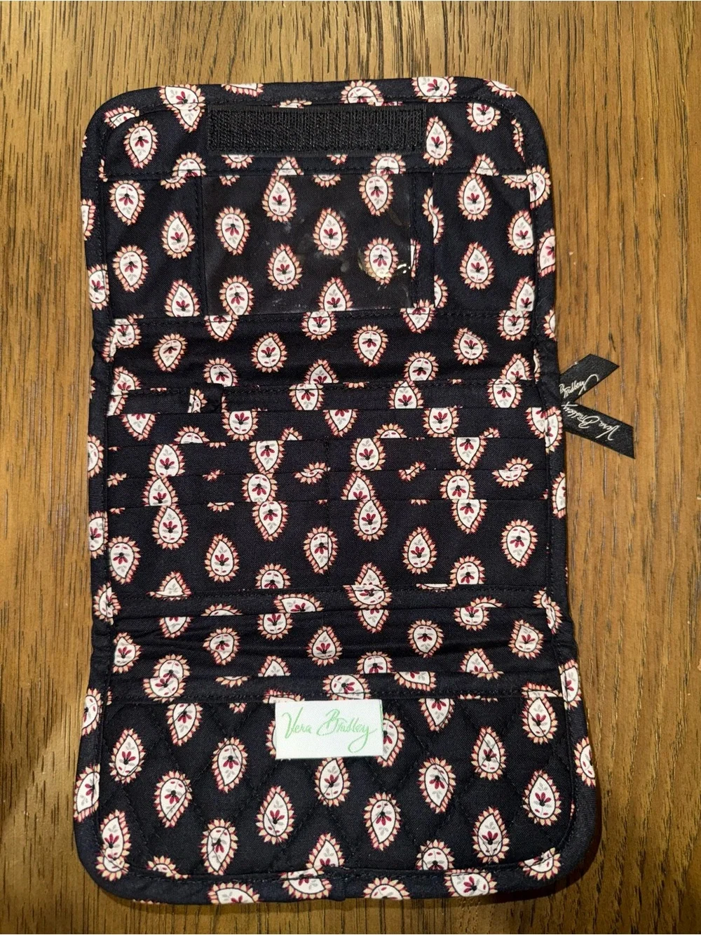 Vera Bradley black Wallet with Red and Cream Medallion Pattern